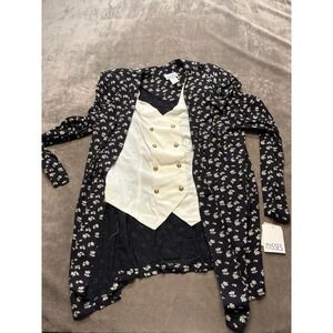 Good Times Black Floral Print Vest Suit Set Women Size 16‎